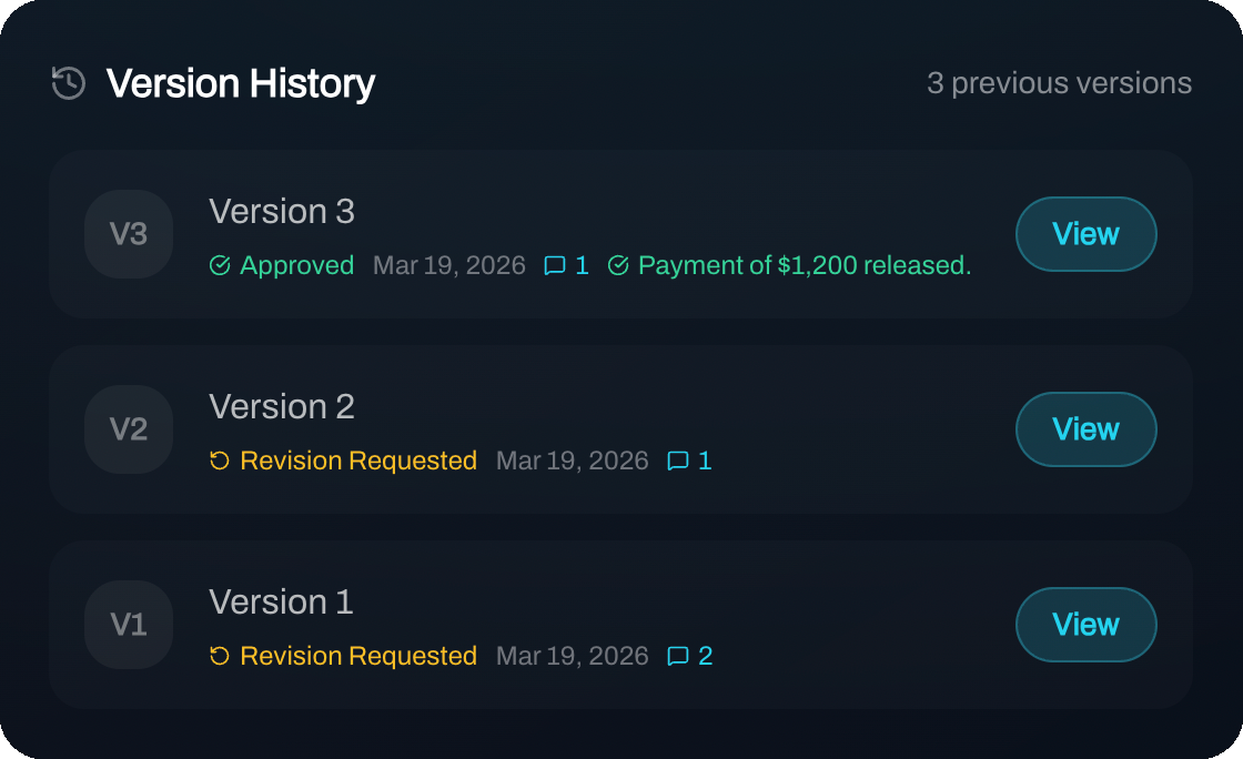 Version history card — three previous revisions